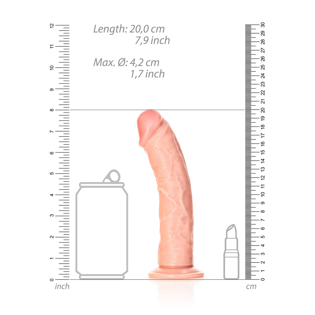 Realistyczne zakrzywione dildo do masturbacji wykonane z beżowego silikonu z przyssawką RealRock 18 cm