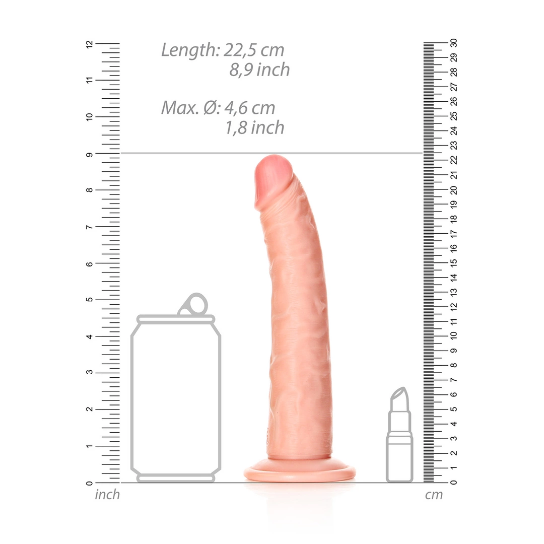 Realistyczne cienkie zakrzywione dildo do masturbacji wykonane z beżowego silikonu z przyssawką RealRock 20 cm
