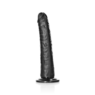 Realistyczne zakrzywione dildo do masturbacji wykonane z czarnego silikonu z przyssawką RealRock 20 cm