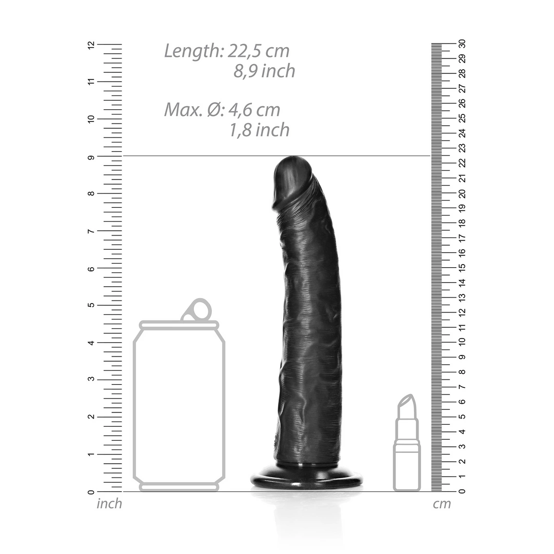 Realistyczne zakrzywione dildo do masturbacji wykonane z czarnego silikonu z przyssawką RealRock 20 cm