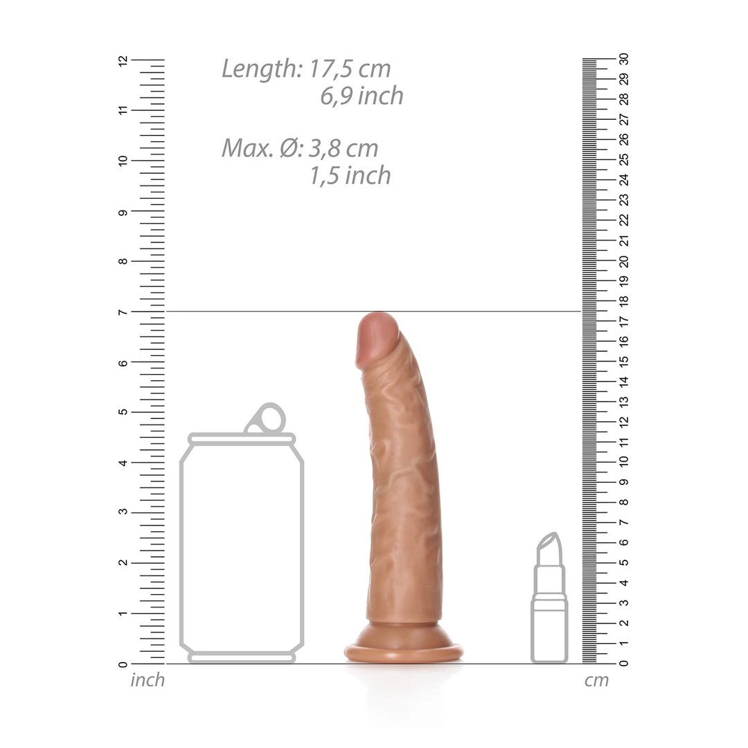 Realistyczne cienkie zakrzywione dildo do masturbacji wykonane z beżowego silikonu z przyssawką RealRock 15 cm