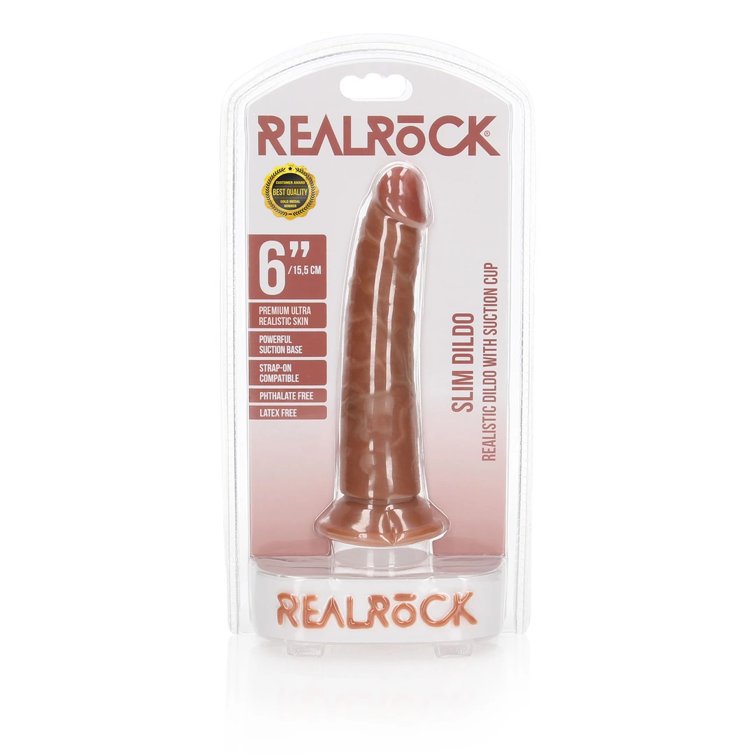 Realistyczne cienkie zakrzywione dildo do masturbacji wykonane z beżowego silikonu z przyssawką RealRock 15 cm