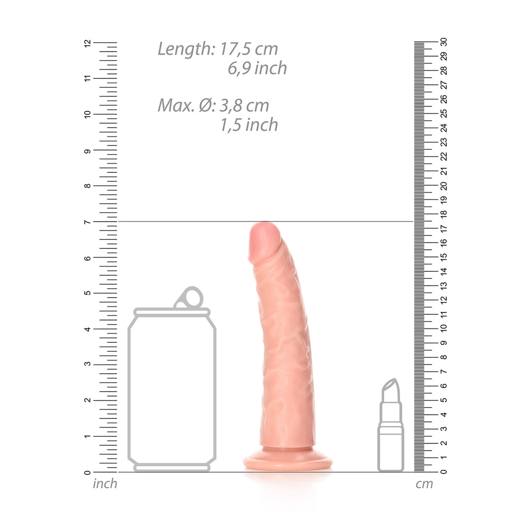 Realistyczne cienkie zakrzywione dildo do masturbacji wykonane z beżowego silikonu z przyssawką RealRock 15 cm