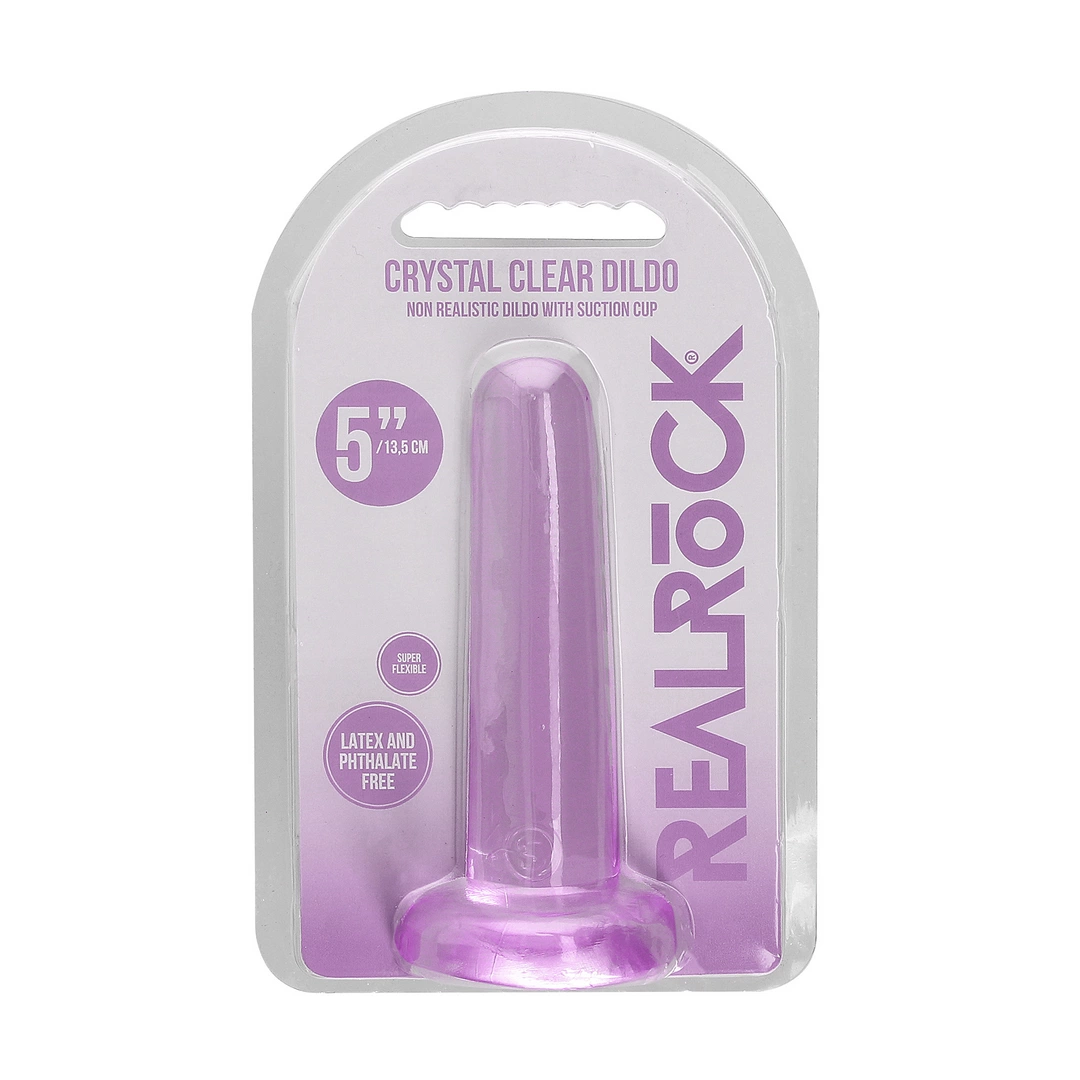 Gładkie dildo do masturbacji wykonane z fioletowego silikonu z przyssawką RealRock 13 cm
