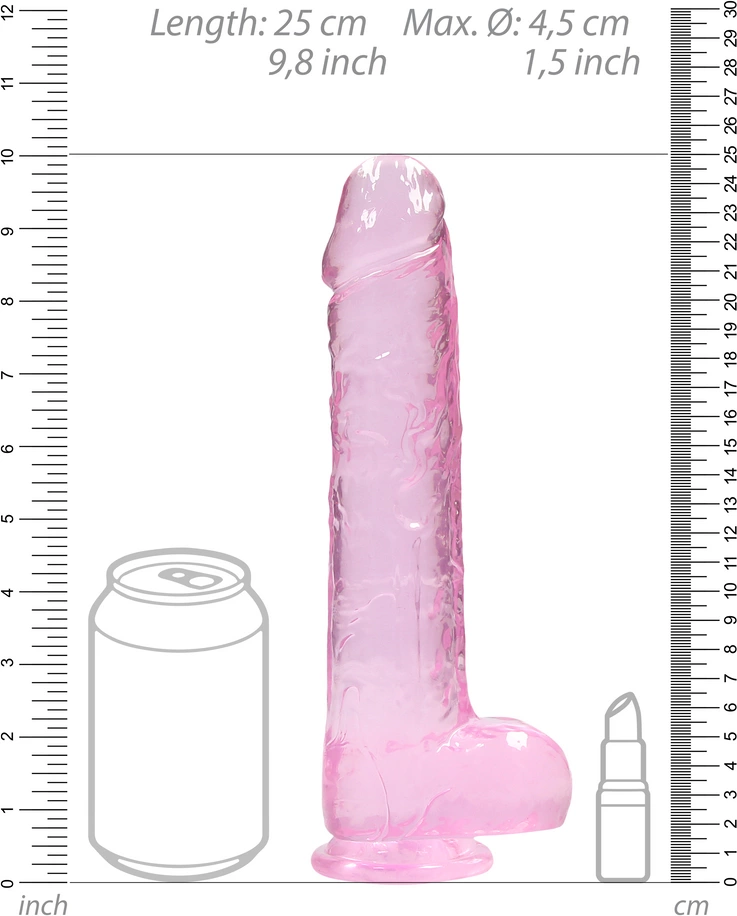 Realistyczne dildo do masturbacji wykonane z różowego silikonu z przyssawką i jądrami RealRock 25 cm