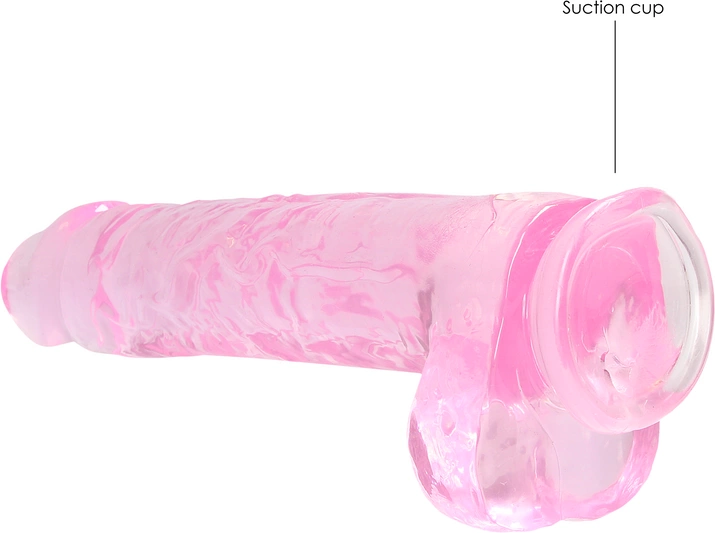 Realistyczne dildo do masturbacji wykonane z różowego silikonu z przyssawką i jądrami RealRock 25 cm