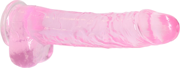 Realistyczne dildo do masturbacji wykonane z różowego silikonu z przyssawką i jądrami RealRock 25 cm