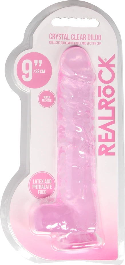 Realistyczne dildo do masturbacji wykonane z różowego silikonu z przyssawką i jądrami RealRock 25 cm