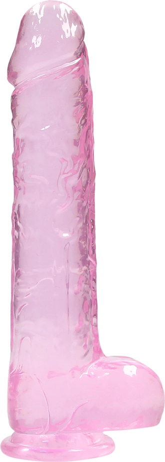 Realistyczne dildo do masturbacji wykonane z różowego silikonu z przyssawką i jądrami RealRock 25 cm