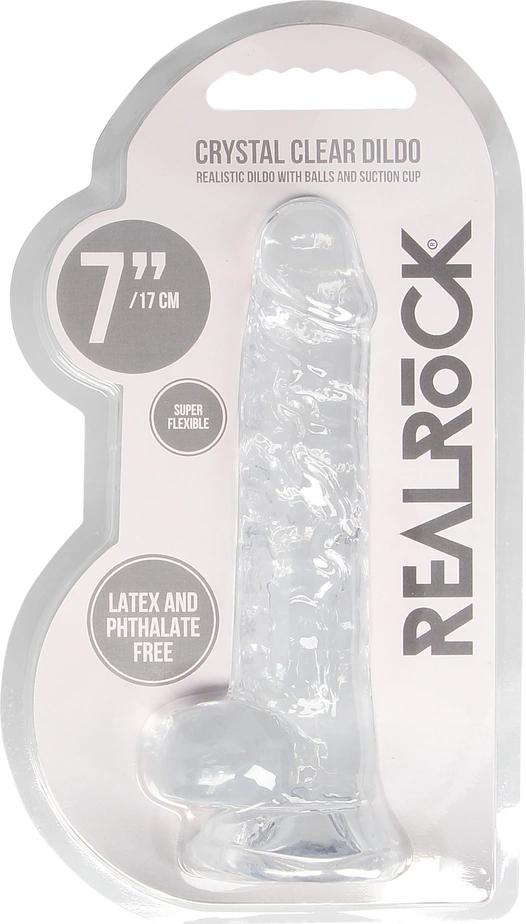 Realistyczne dildo do masturbacji wykonane z przezroczystego silikonu z przyssawką RealRock 18 cm