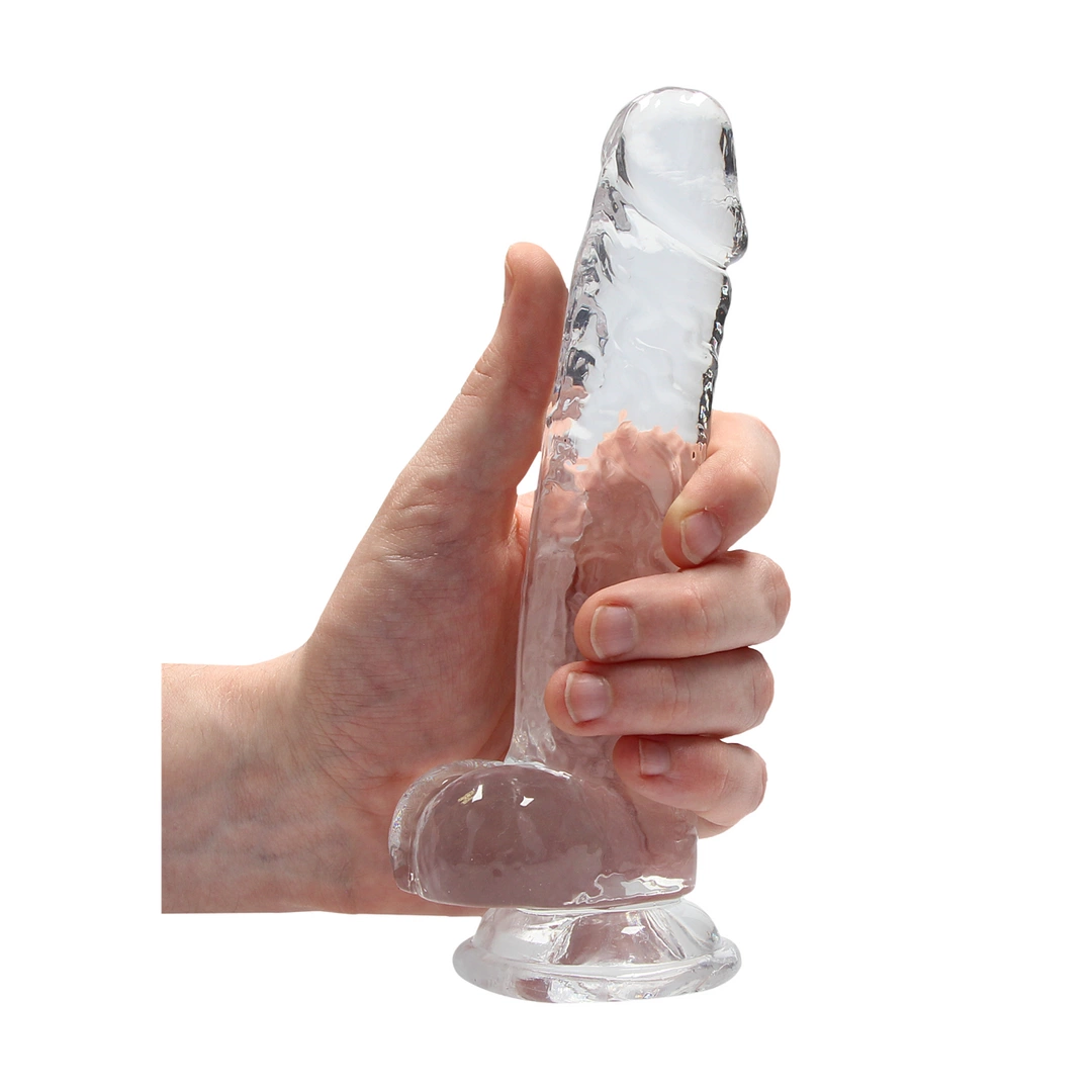 Realistyczne dildo do masturbacji wykonane z przezroczystego silikonu z przyssawką RealRock 18 cm
