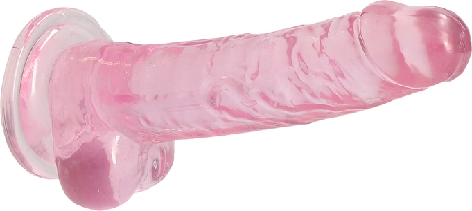 Realistyczne dildo do masturbacji wykonane z różowego silikonu z przyssawką i jądrami RealRock 19 cm