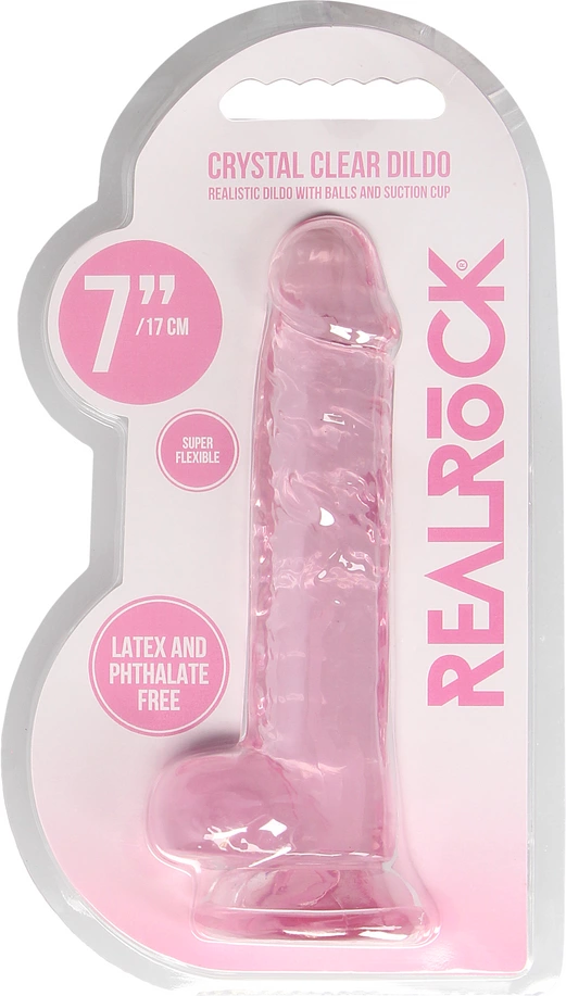 Realistyczne dildo do masturbacji wykonane z różowego silikonu z przyssawką i jądrami RealRock 19 cm