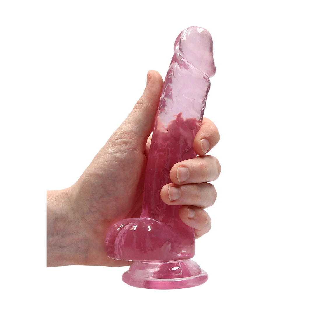 Realistyczne dildo do masturbacji wykonane z różowego silikonu z przyssawką i jądrami RealRock 19 cm