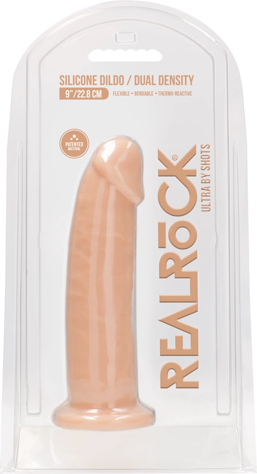Realistyczne dildo do masturbacji wykonane z beżowego silikonu z przyssawką RealRock 23 cm