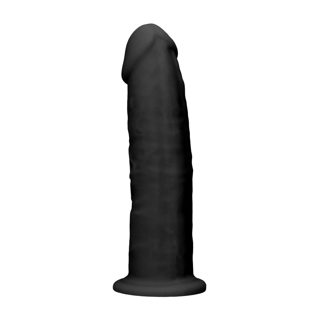 Realistyczne zakrzywione dildo do masturbacji wykonane z czarnego silikonu z przyssawką RealRock 20 cm