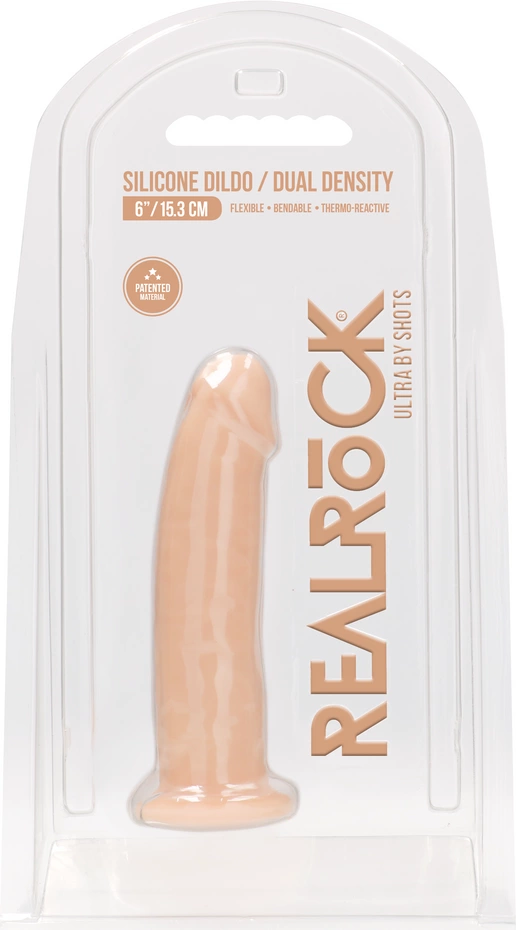 Realistyczne dildo do masturbacji wykonane z beżowego silikonu z przyssawką RealRock 15 cm