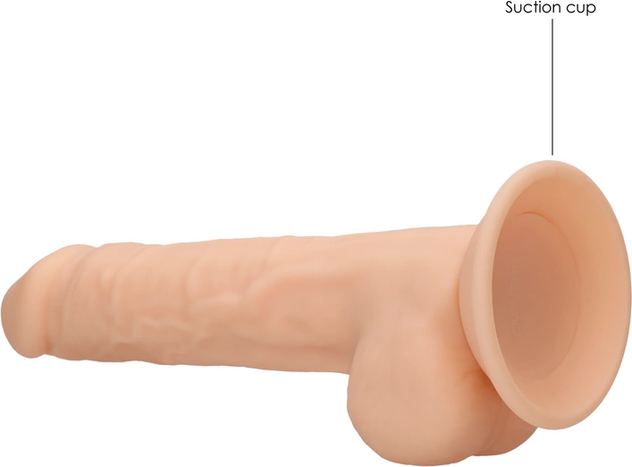 Silikonowe dildo do masturbacji w kolorze beżowym z jądrami i przyssawką RealRock 24 cm Silikonowe dildo do masturbacji w kolorze beżowym z jądrami i przyssawką RealRock 24 cm