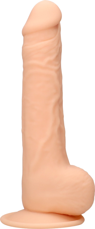 Silikonowe dildo do masturbacji w kolorze beżowym z jądrami i przyssawką RealRock 24 cm Silikonowe dildo do masturbacji w kolorze beżowym z jądrami i przyssawką RealRock 24 cm