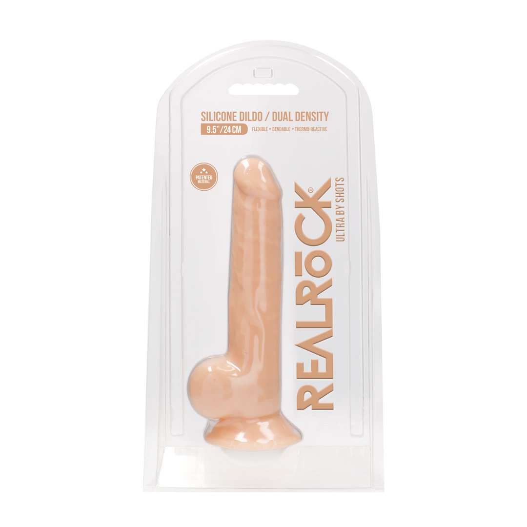 Silikonowe dildo do masturbacji w kolorze beżowym z jądrami i przyssawką RealRock 24 cm Silikonowe dildo do masturbacji w kolorze beżowym z jądrami i przyssawką RealRock 24 cm
