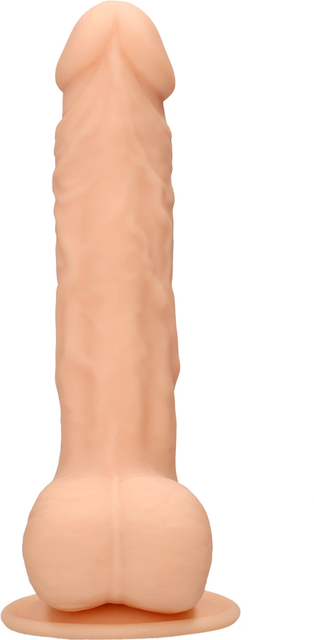 Silikonowe dildo do masturbacji w kolorze beżowym z jądrami i przyssawką RealRock 24 cm Silikonowe dildo do masturbacji w kolorze beżowym z jądrami i przyssawką RealRock 24 cm