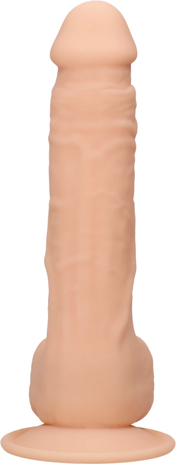 Silikonowe dildo do masturbacji w kolorze beżowym z jądrami i przyssawką RealRock 24 cm Silikonowe dildo do masturbacji w kolorze beżowym z jądrami i przyssawką RealRock 24 cm