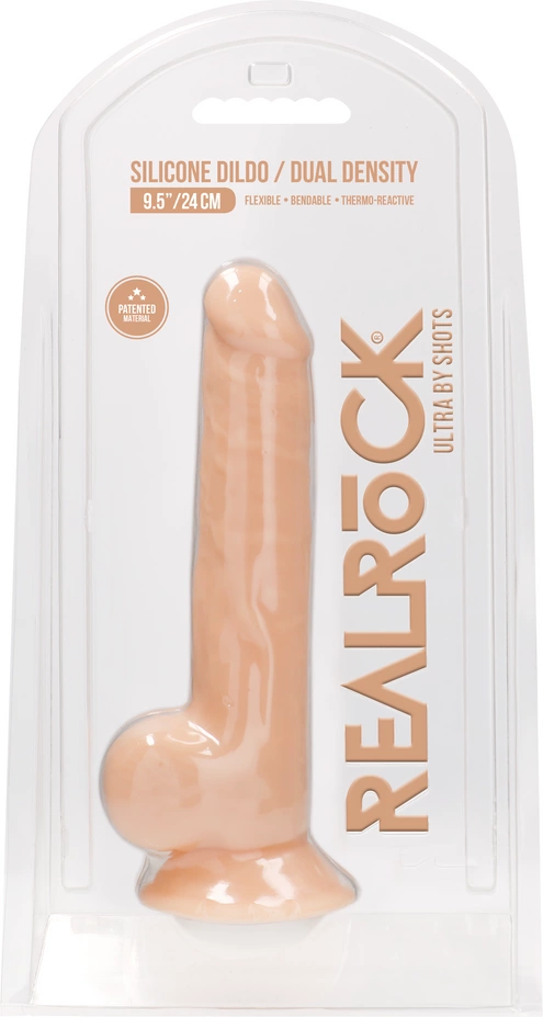 Silikonowe dildo do masturbacji w kolorze beżowym z jądrami i przyssawką RealRock 24 cm Silikonowe dildo do masturbacji w kolorze beżowym z jądrami i przyssawką RealRock 24 cm