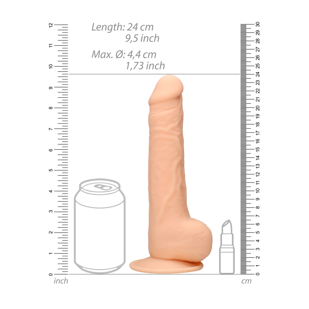 Silikonowe dildo do masturbacji w kolorze beżowym z jądrami i przyssawką RealRock 24 cm Silikonowe dildo do masturbacji w kolorze beżowym z jądrami i przyssawką RealRock 24 cm