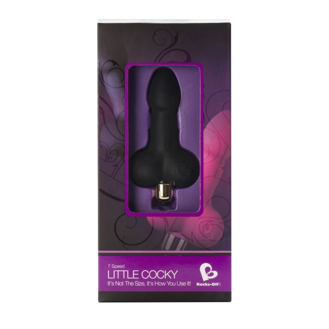 Czarny wibrator w kształcie małego penisa z 7 trybami wibracji Rocks-Off Little Cocky 