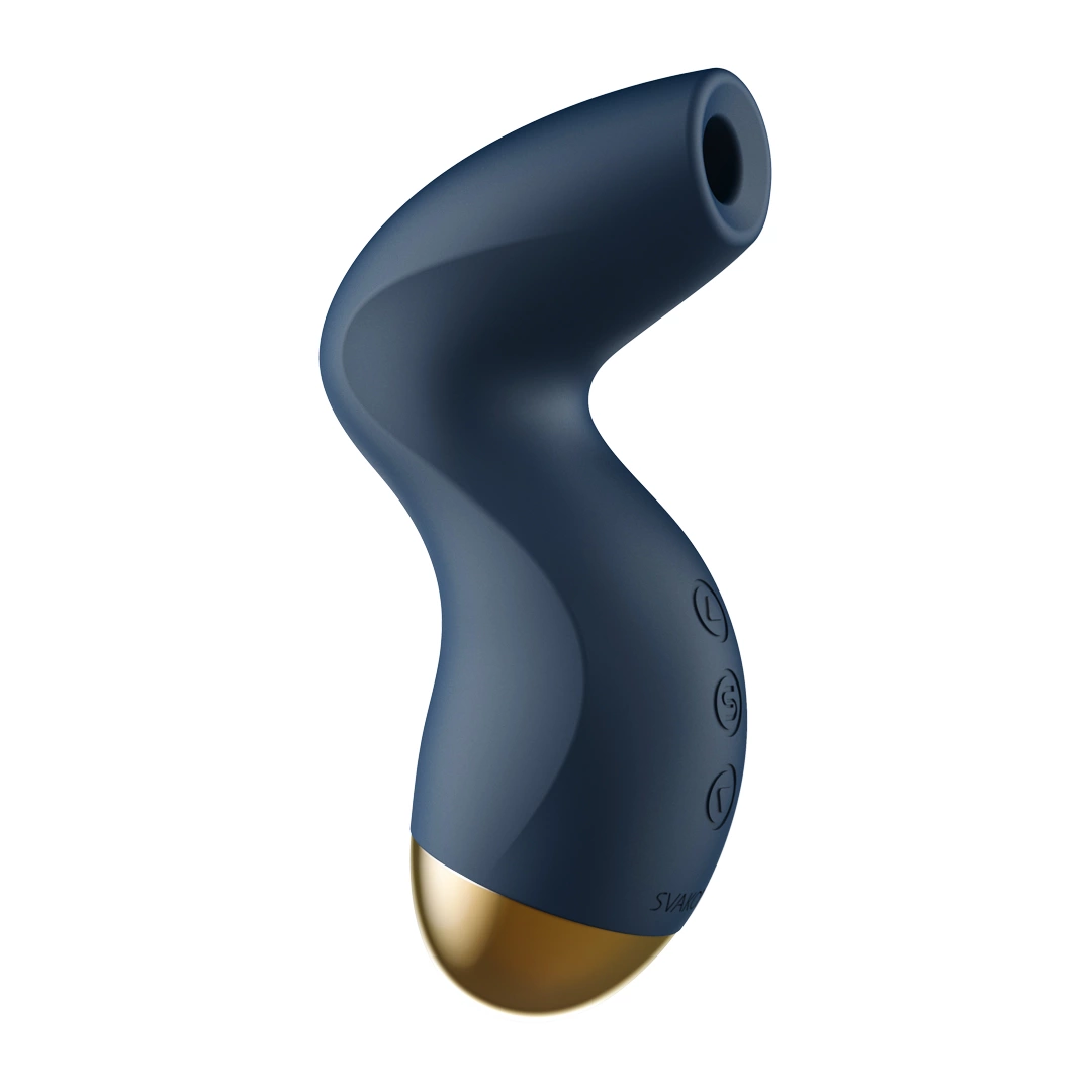 Ciemnoniebieski silikonowy zakrzywiony wibrator do próżniowej stymulacji łechtaczki Svakom Pulse Pure Deep Suction Stimulator 