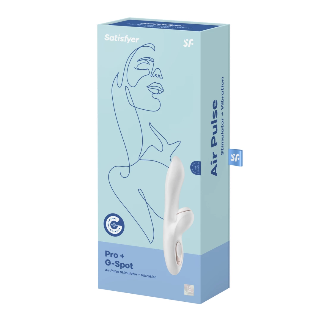 Biały podwójny silikonowy wibrator do stymulacji łechtaczki z podciśnieniem i wibracjami dla punktu G Satisfyer Pro G Spot 