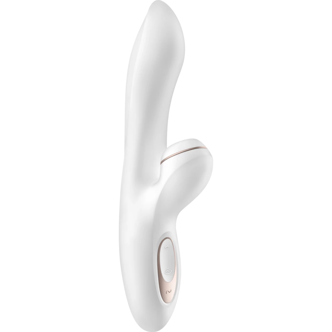 Biały podwójny silikonowy wibrator do stymulacji łechtaczki z podciśnieniem i wibracjami dla punktu G Satisfyer Pro G Spot 