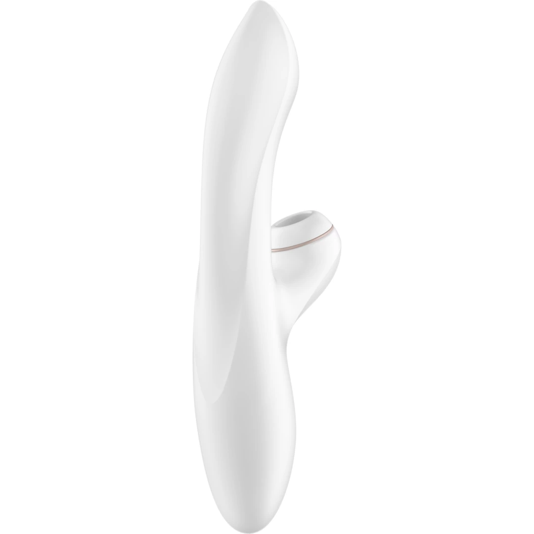 Biały podwójny silikonowy wibrator do stymulacji łechtaczki z podciśnieniem i wibracjami dla punktu G Satisfyer Pro G Spot 