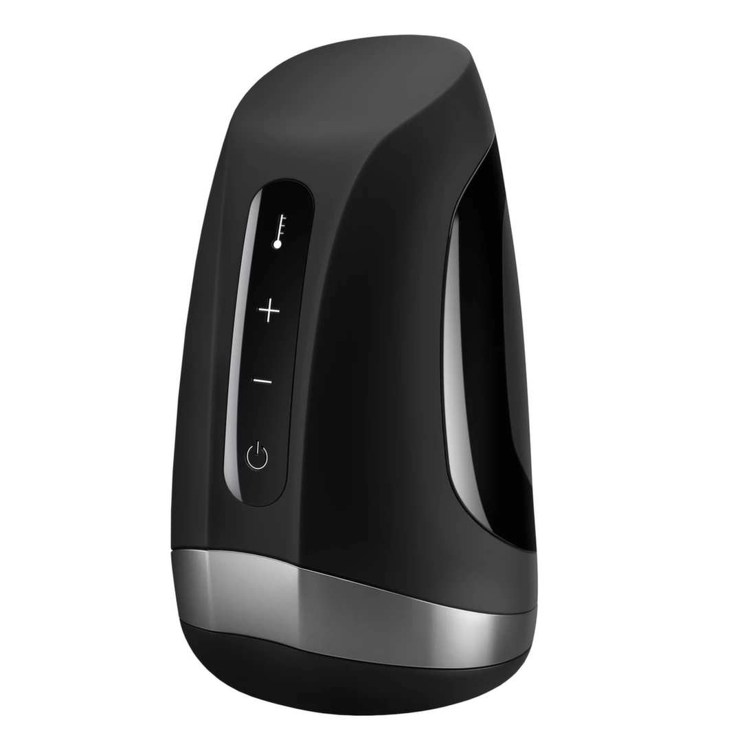 Masturbator czarny ze skóry cybernetycznej do masturbacji penisa za pomocą ciepła i podciśnienia Satisfyer Men Masturbator