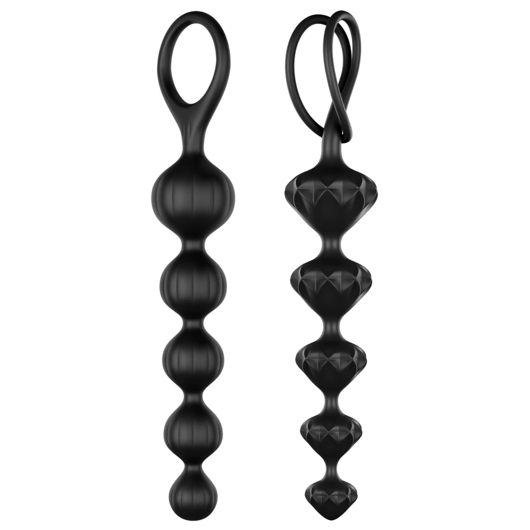 Zestaw sznurów koralików analnych o różnym kształcie wykonane z silikonu w kolorze czarnym Satisfyer Love Beads 