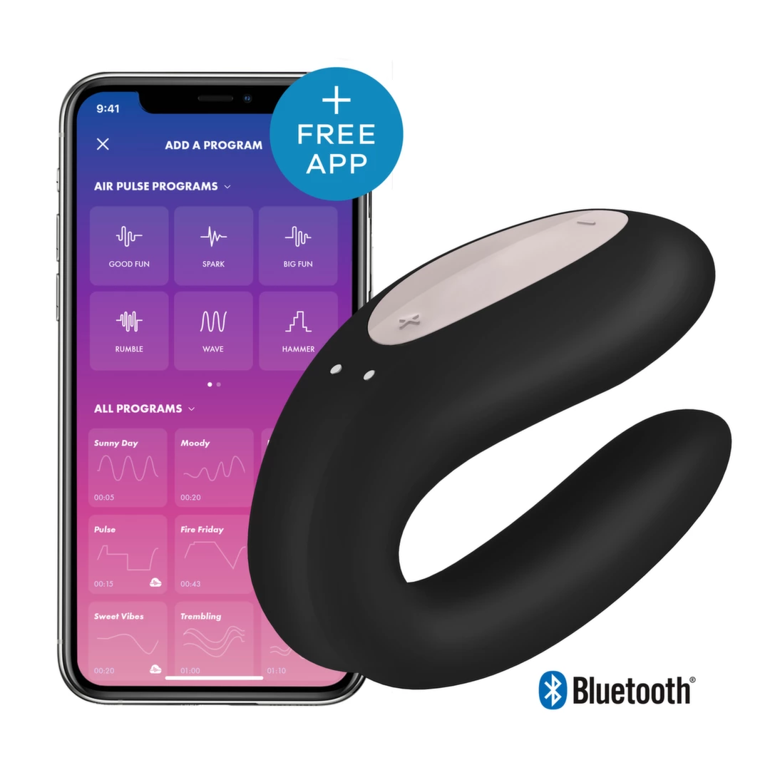 Czarny podwójny wibrator silikonowy do stymulacji punktu G i łechtaczki Satisfyer Double Joy 