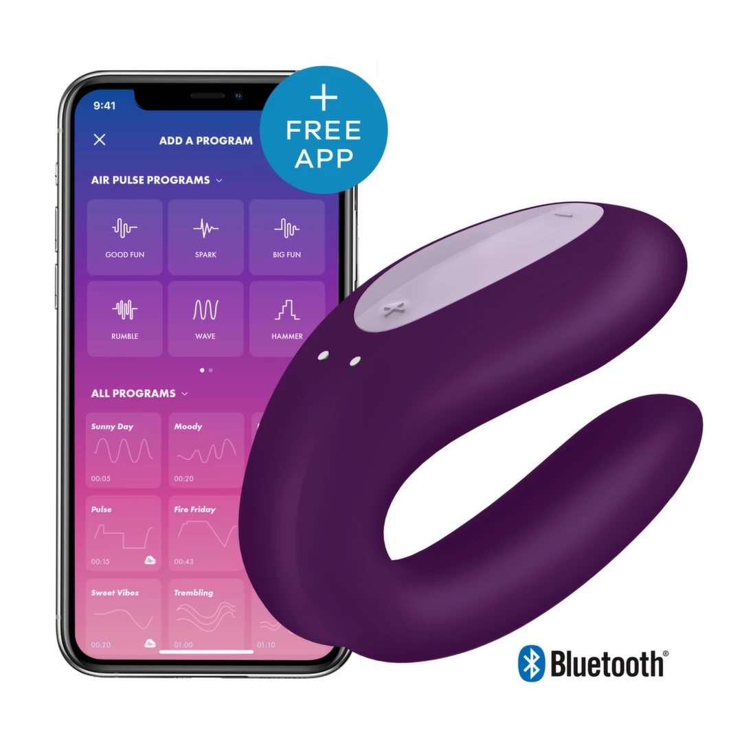 Fioletowy podwójny wibrator silikonowy do stymulacji punktu G i łechtaczki Satisfyer Double Joy 