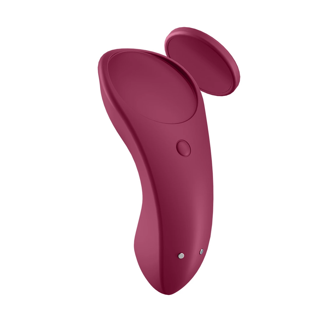 Wibrator do majtek do masturbacji łechtaczki wykonany z silikonu w kolorze bordowym Sexy Secret Satisfyer Wibrator do majtek do masturbacji łechtaczki wykonany z silikonu w kolorze bordowym Sexy Secret Satisfyer