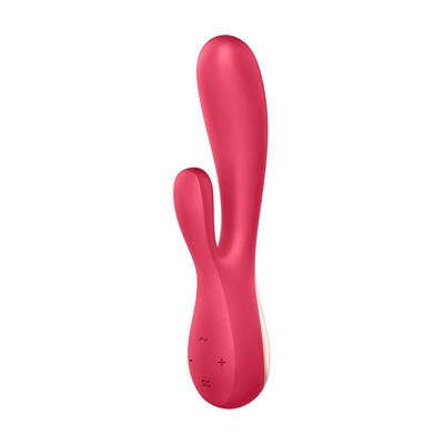 Wibrator podwójny króliczek do masturbacji pochwy wykonany z silikonu w kolorze czerwonym Mono Satisfyer