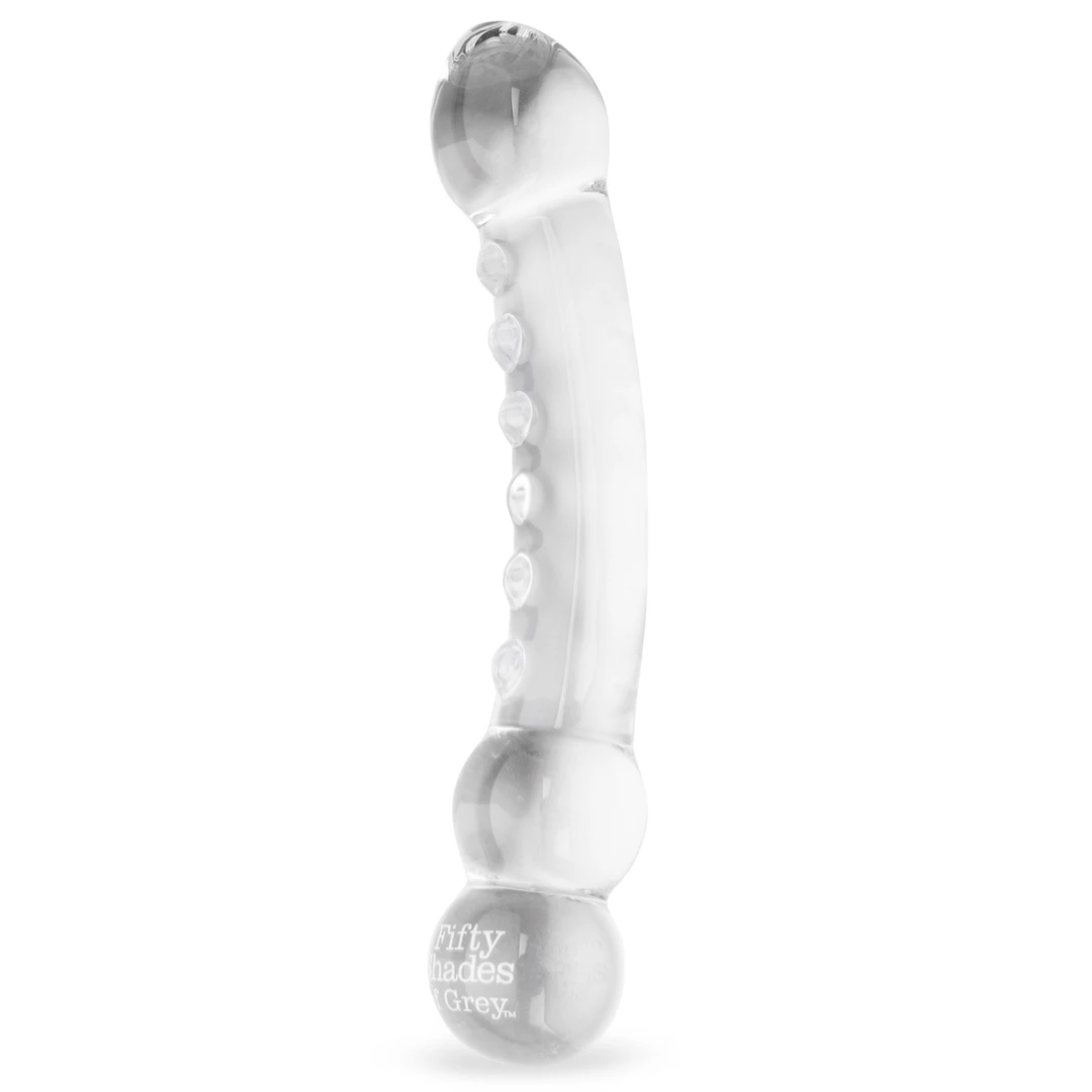 Penis szklany do masturbacji przezroczysty zakrzywiony z wybrzuszeniami Fifty Shades of Grey Drive Me Crazy