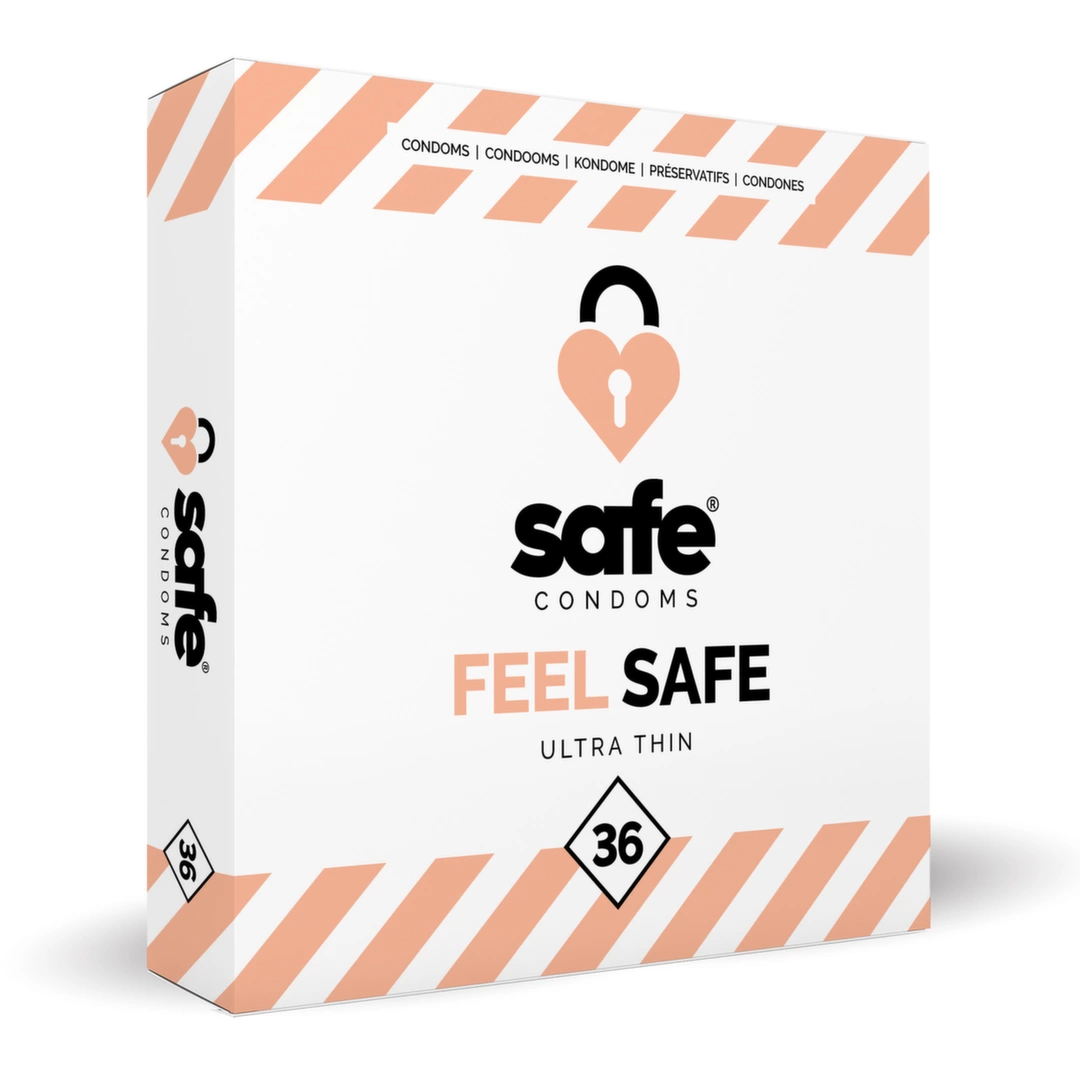 Prezerwatywy cienkie i gładkie lateksowe przezroczyste do seksu waginalnego Safe Feel Safe 36 szt