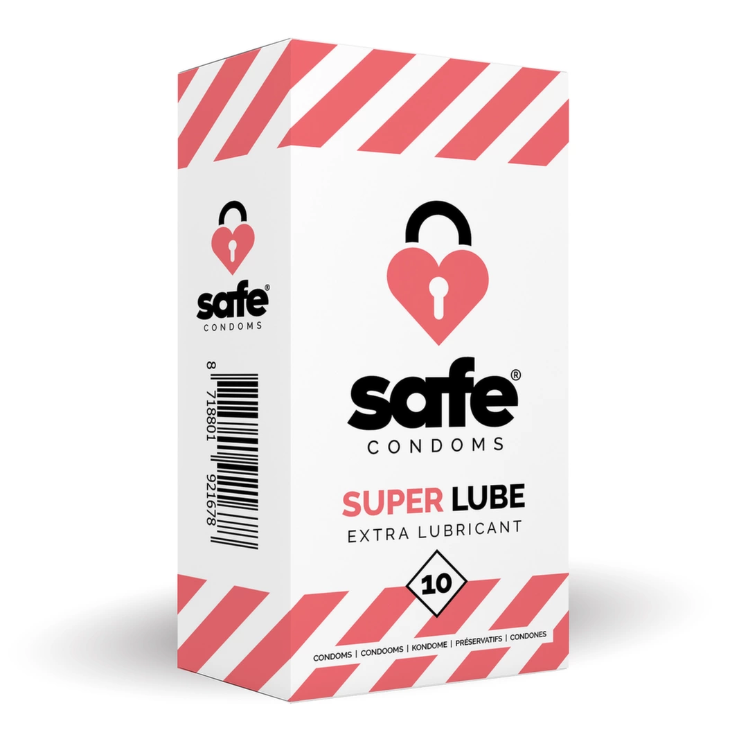 Prezerwatywy gładkie lateksowe przezroczyste do seksu waginalnego z dodatkowym lubrykantem Safe Super Lube 10 szt
