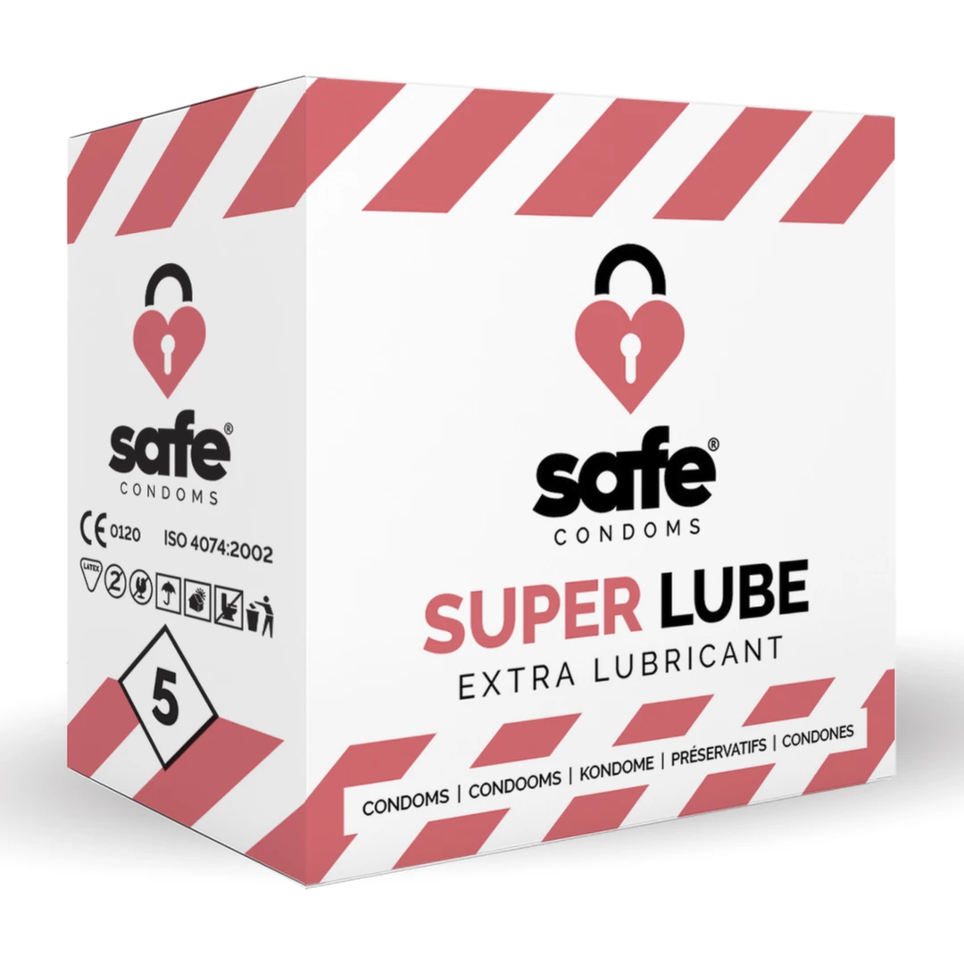 Prezerwatywy gładkie lateksowe przezroczyste do seksu waginalnego z dodatkowym lubrykantem Safe Super Lube 5 szt