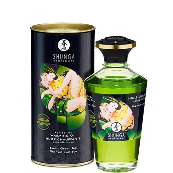 Rozgrzewający olejek do masażu jadalny o smaku zielonej herbaty Shunga Aphrodisiac 100 ml
