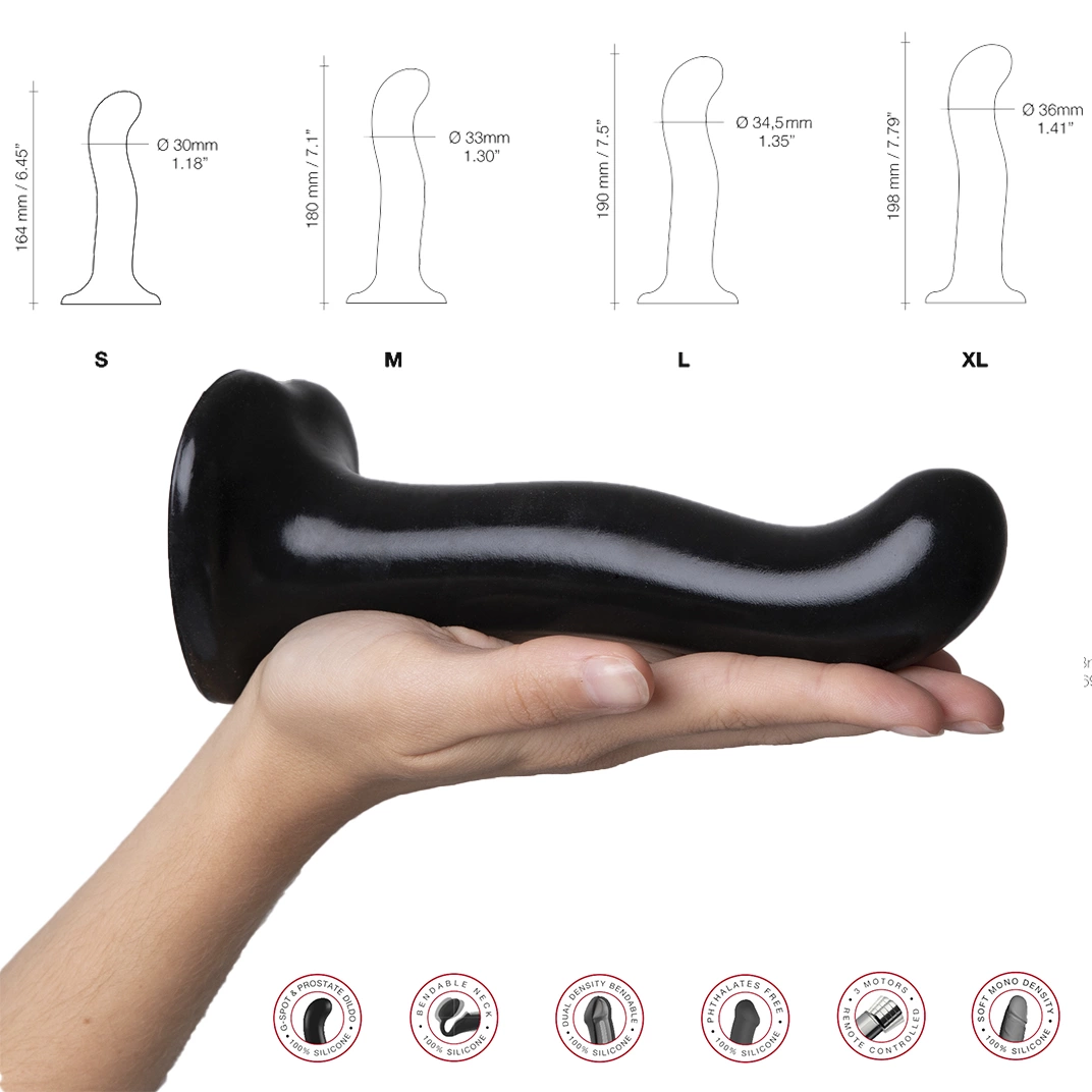 Realistyczne dildo silikonowe do masturbacji zakrzywione w kolorze czarnym Strap-On-Me P&G Spot Dildo