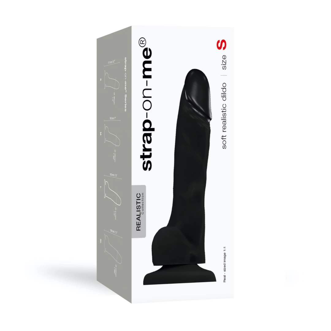 Realistyczne dildo wykonane z czarnego silikonu z przyssawką Strap-On-Me M