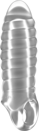 Elastyczne przedłużenie penisa wykonane z szarego prążkowanego silikonu SONO No.36 Stretchable