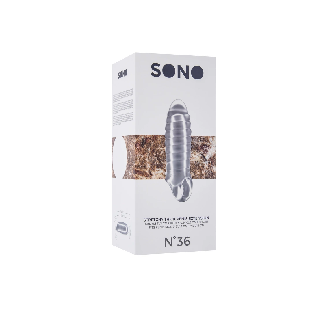 Elastyczne przedłużenie penisa wykonane z szarego prążkowanego silikonu SONO No.36 Stretchable