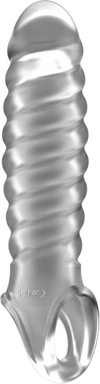 Elastyczne przedłużenie penisa wykonane z czarnego prążkowanego silikonu SONO No.32 Elastic