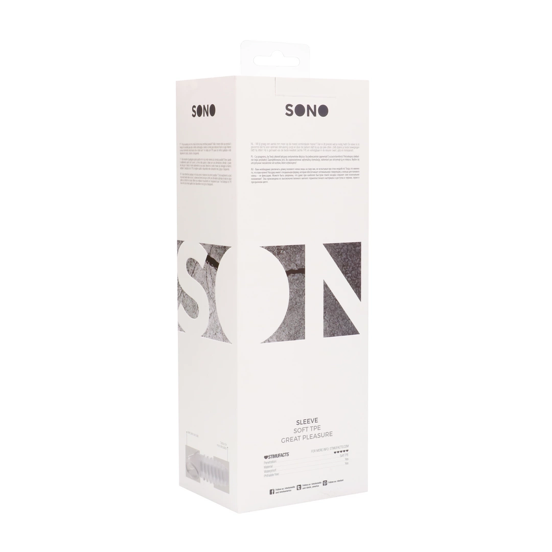 Elastyczna nakładka na penisa z białego silikonu o prążkowanej fakturze SONO No.21 Dong 